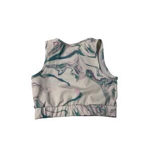 Zara 8-9 teal white gold marble swirl sports bra euc like new